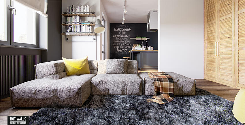 客厅现代布艺灰色沙发效果图