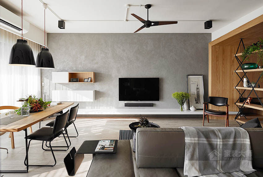 現代客廳灰色電視墻效果圖