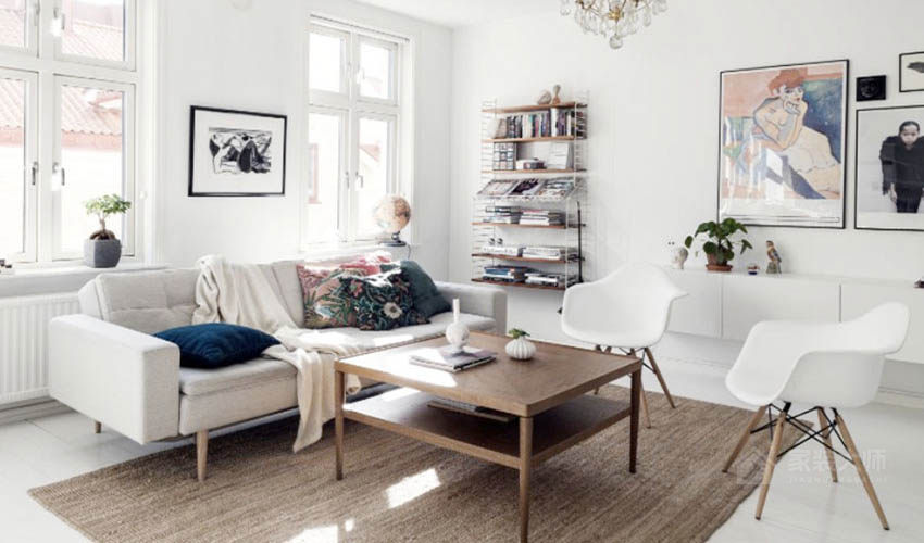 現代客廳白色布藝沙發效果圖