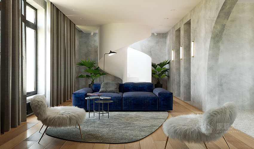 客厅蓝色沙发效果图