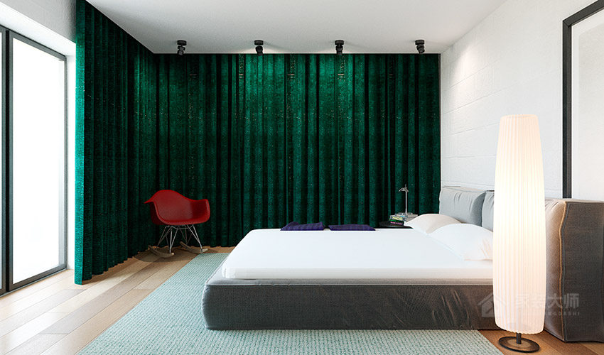 臥室綠色布藝窗簾效果圖