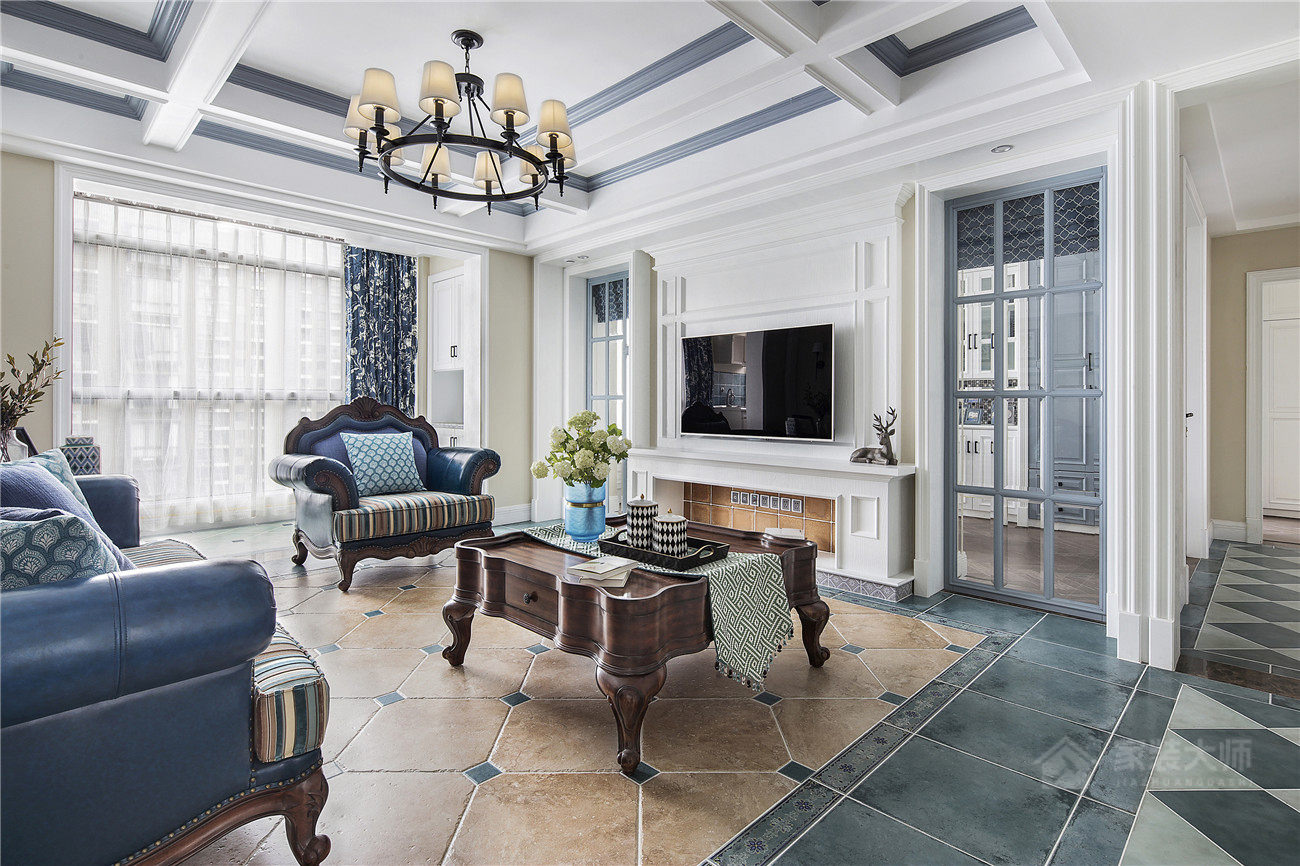 128㎡三室兩廳裝修，地中海風格最經典的藍白色設計