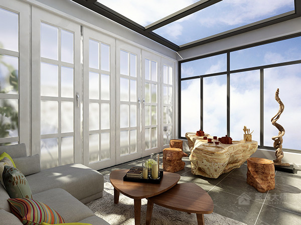 137㎡现代简约风格装修，阳台作为茶室非常新颖