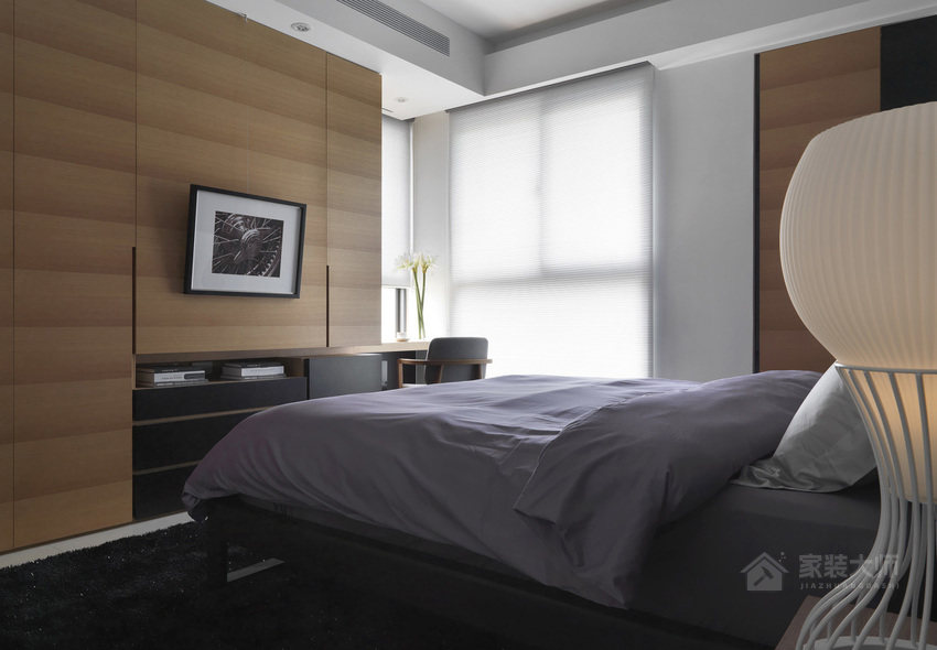 现代简约风格卧室灰色双人床图片
