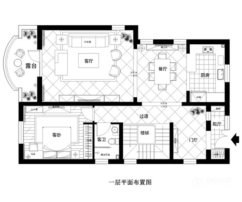 滨河庭院中式风格复式家装效果图