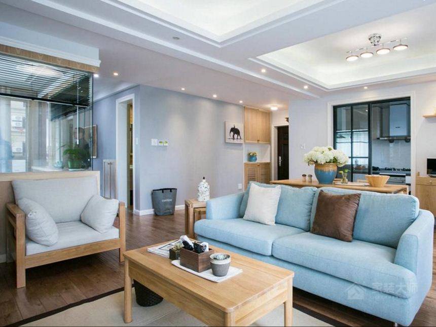 韓式設計客廳藍色布藝沙發圖片