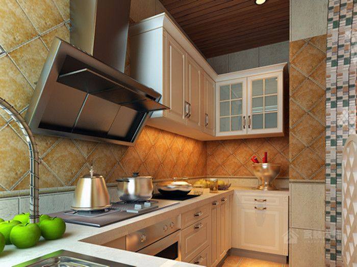 地中海風格L型小廚房裝修效果圖
