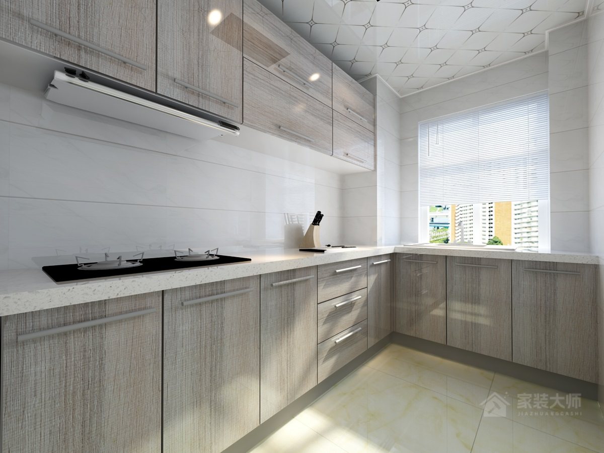 現代簡(jiǎn)約大空間L型廚房裝修效果圖