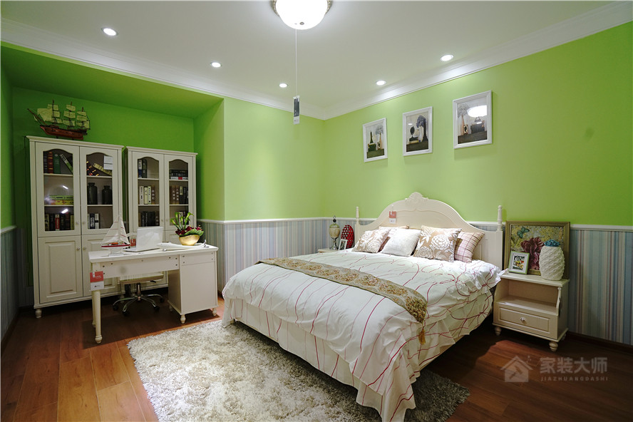 韩式小清新卧室绿色背景墙设计图