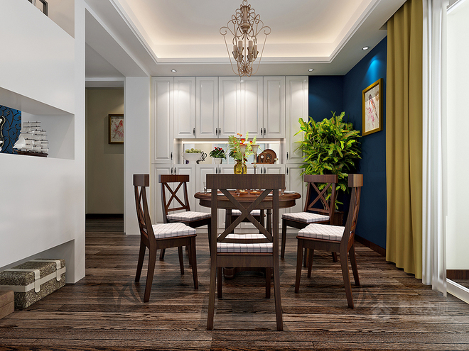 古典风格设计餐厅六人实木餐桌椅图片