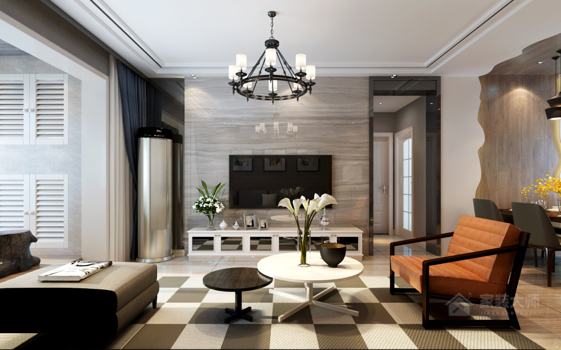 现代客厅北欧新古典曲线色彩别致客厅家装效果图