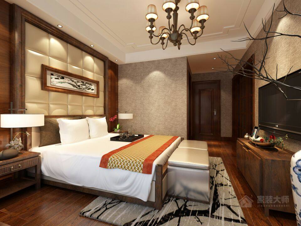 古典設計臥室板式雙人床圖片