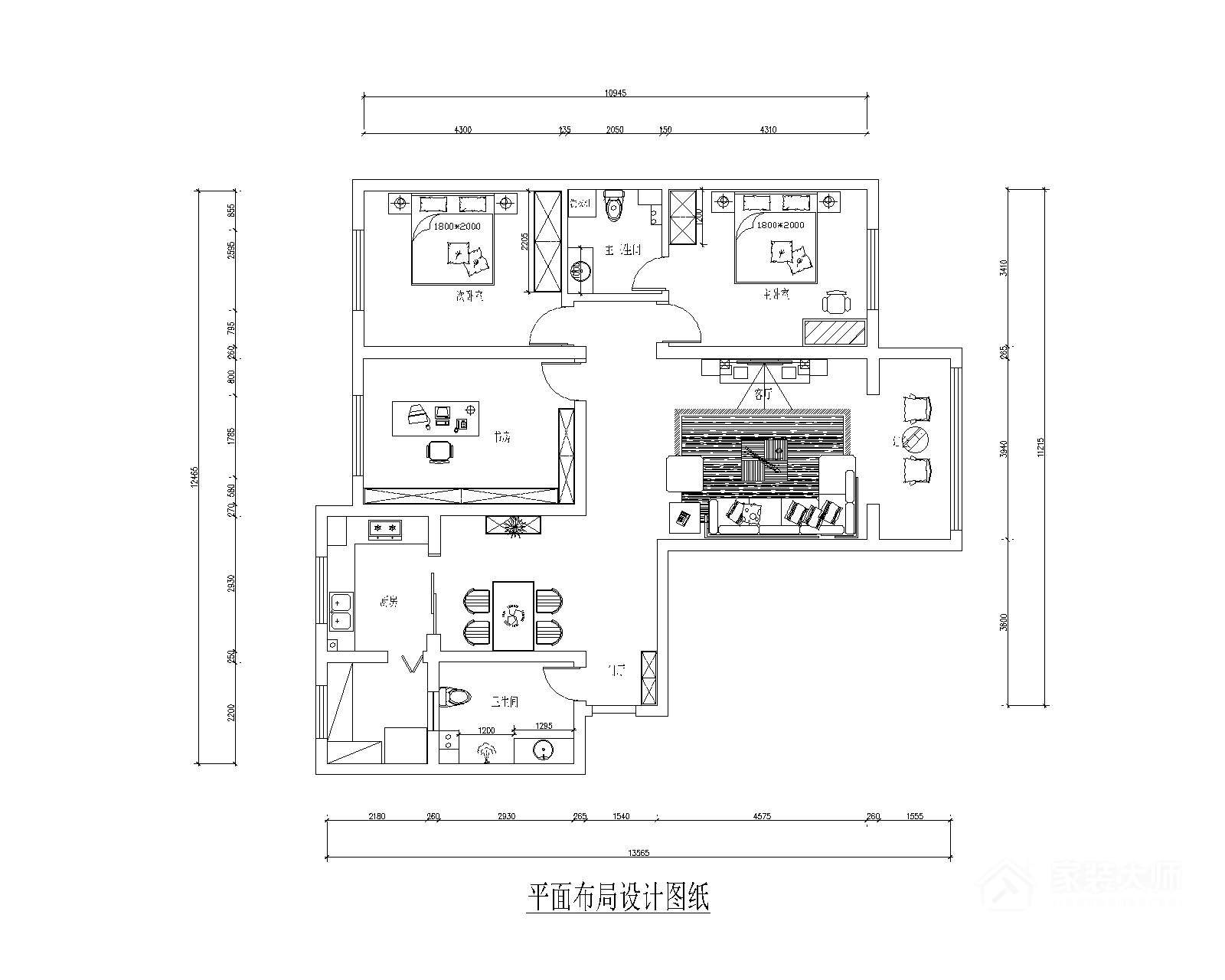 格林小鎮  三室兩廳裝修效果圖