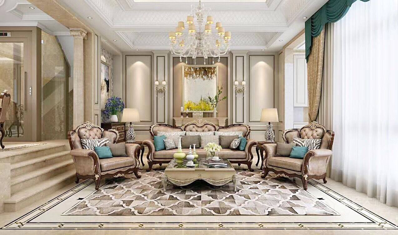 古典設計別墅客廳多人沙發(fā)組合圖片