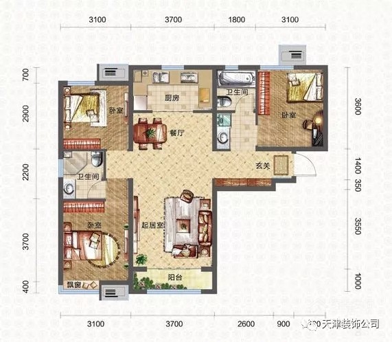 金地艺城华府110㎡三室北欧家装效果图