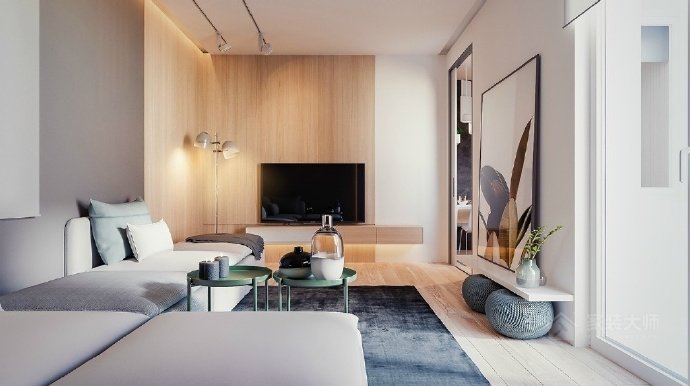韩式简约设计客厅实木电视墙图片