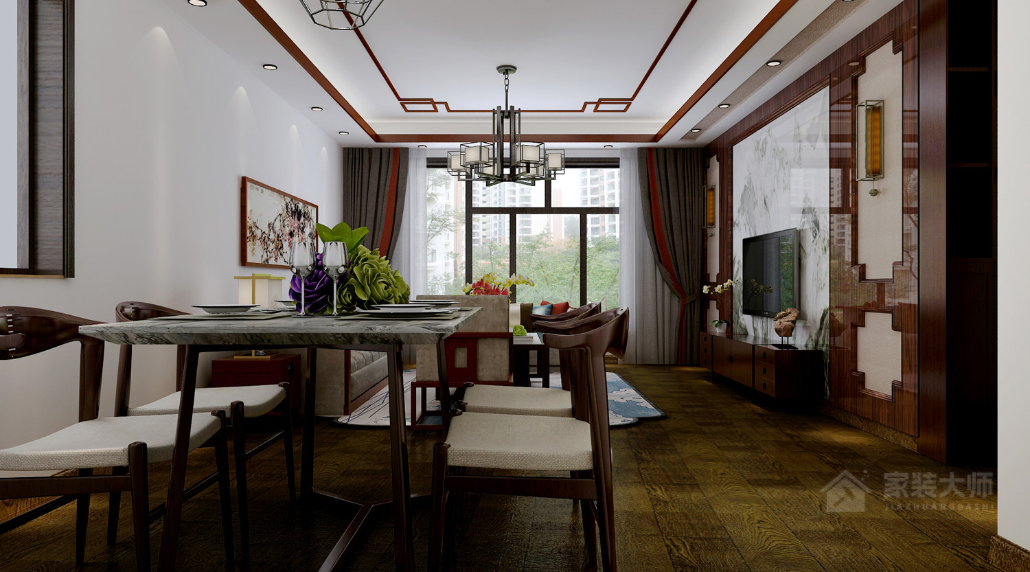 维多利亚 三室两厅一厨两卫一阳新中式风格装修效果图
