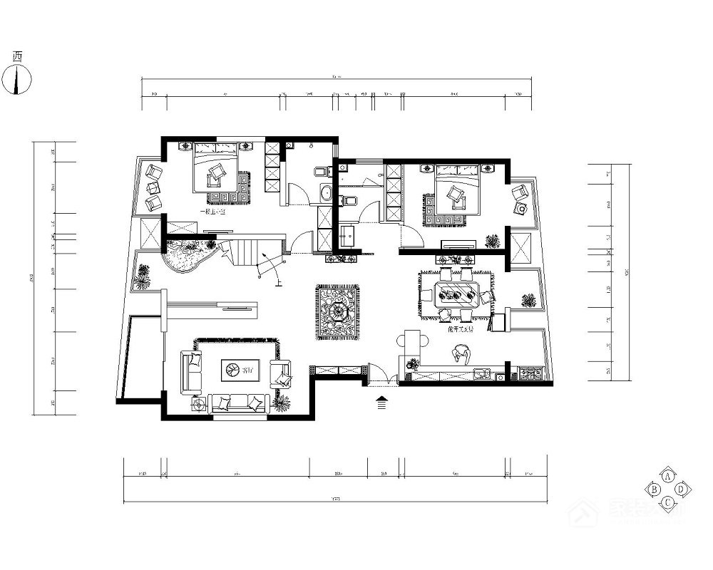 莱安意境213平中式复式家装效果图