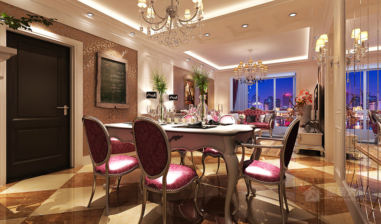 古典风格客餐厅六人餐桌图片