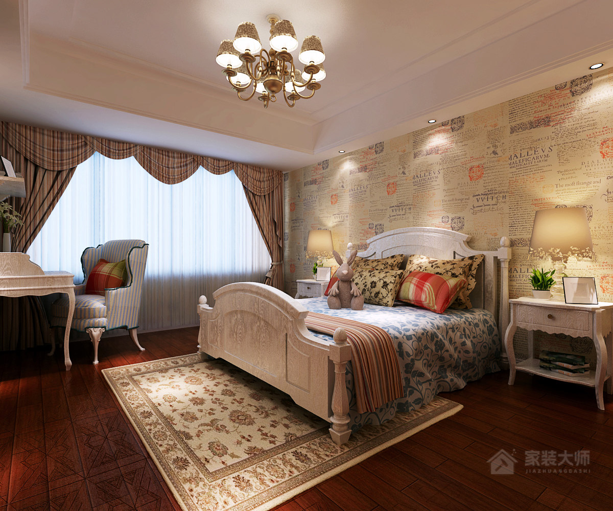 中式裝修臥室雙人床圖片