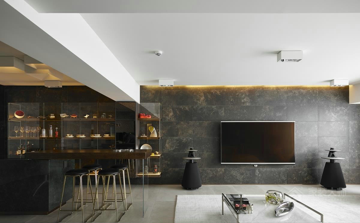 现代简约客厅灰色电视墙效果图