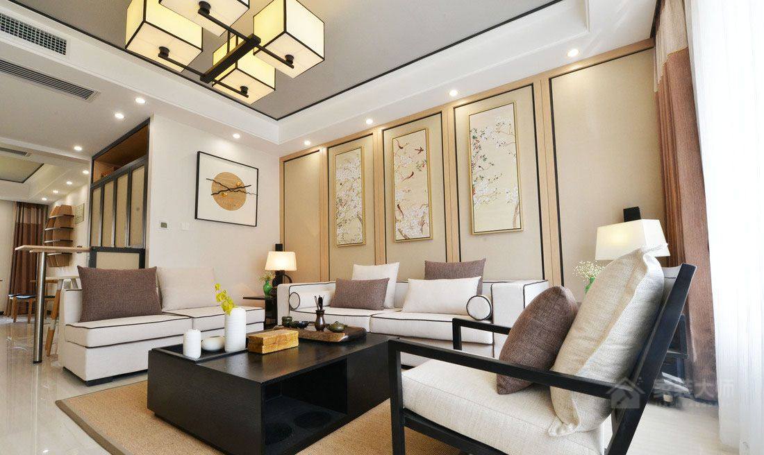 中式风格客厅白色沙发展示图