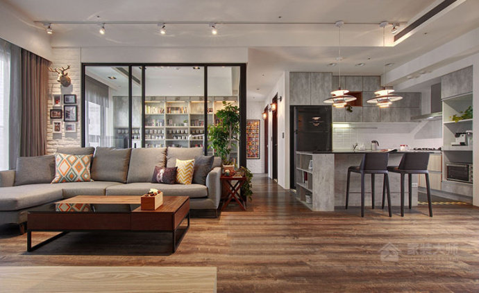 现代风格客厅灰色布质效果图