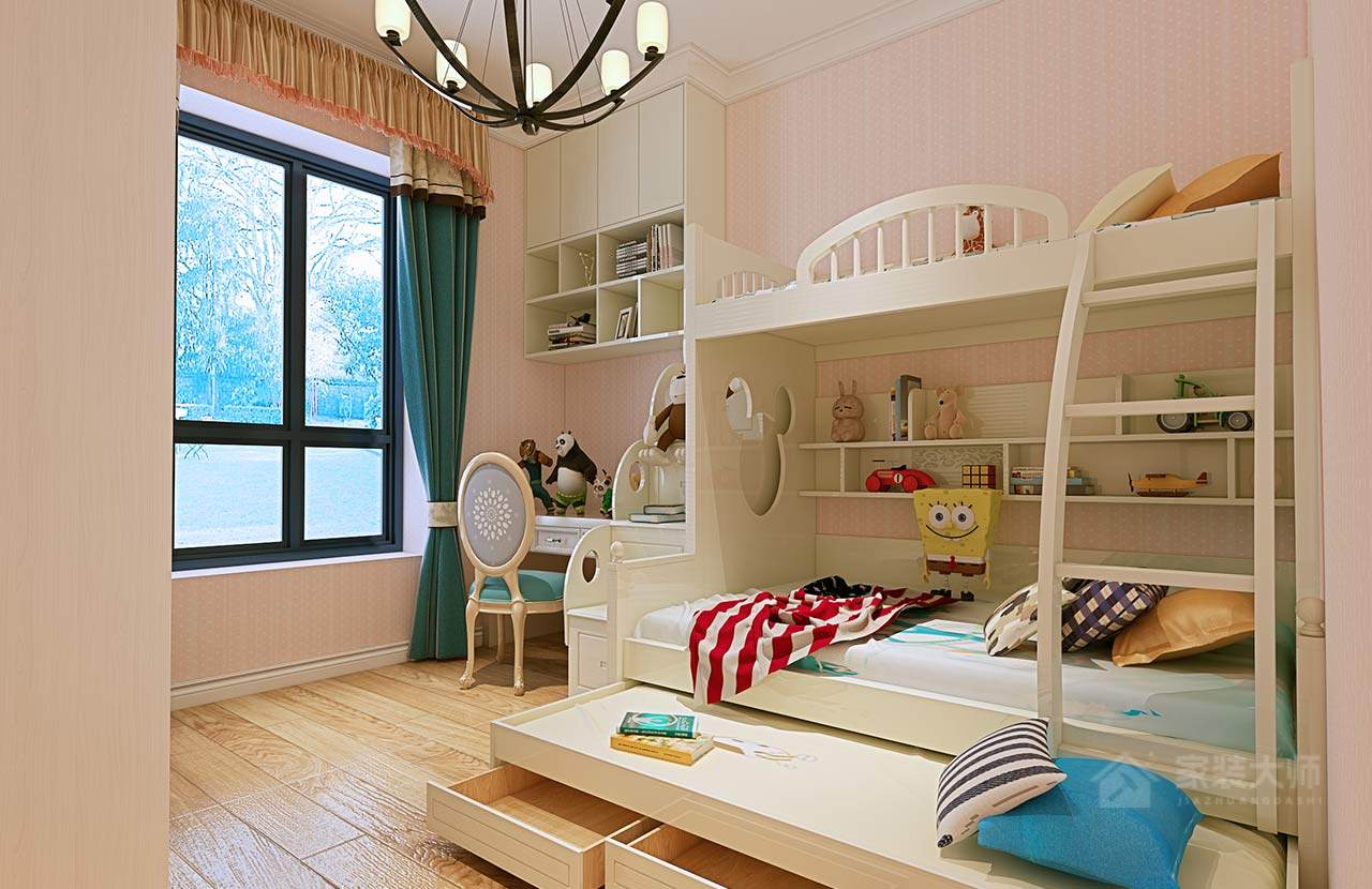 繽紛色彩兒童房白色高低床效果圖