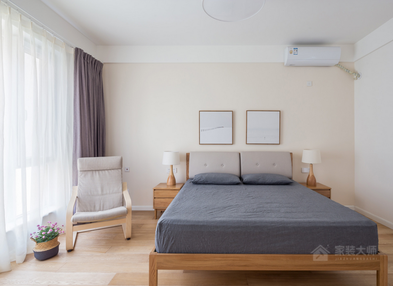 日式風(fēng)臥室板式雙人床圖片