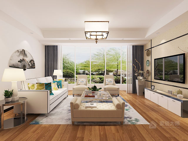中式风格客厅白色沙发图片