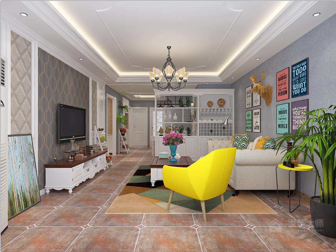 美式風格客廳米色沙發圖片