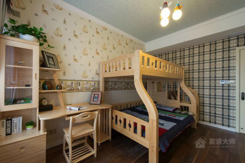 美式兒童房高低實(shí)木床圖片