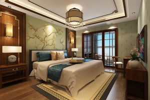 现代古典新中式卧室设计效果图