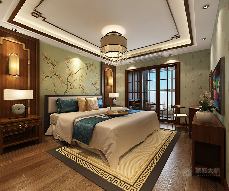 现代古典新中式卧室设计效果图
