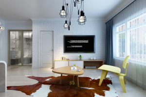 北欧风格客厅白色电视砖墙效果图