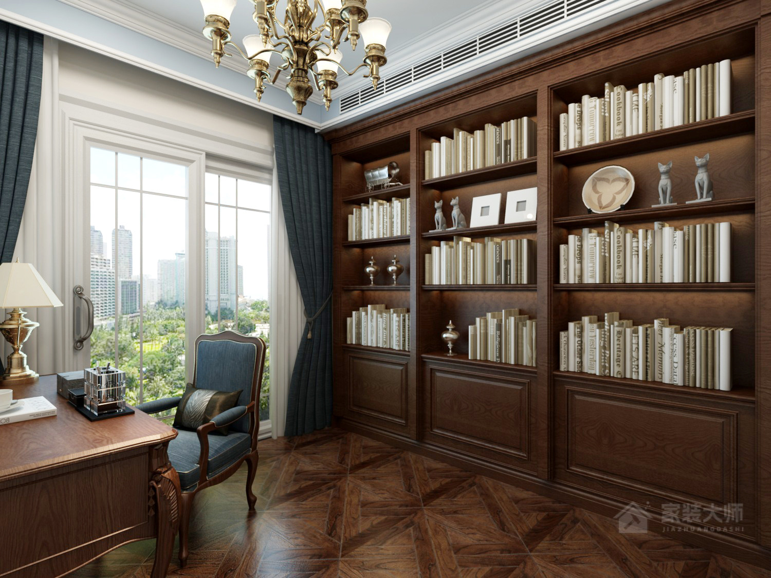 古典法式书房实木整体书柜效果图