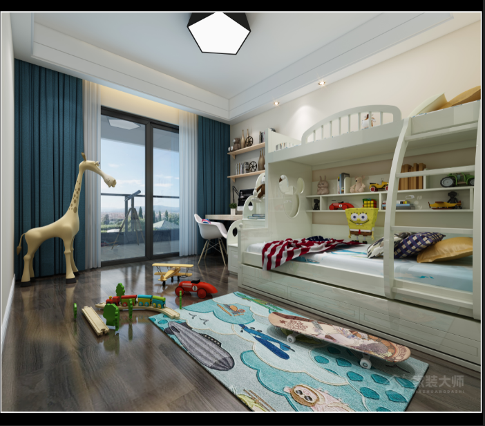 安全美觀(guān)兒童房高低床設計圖片