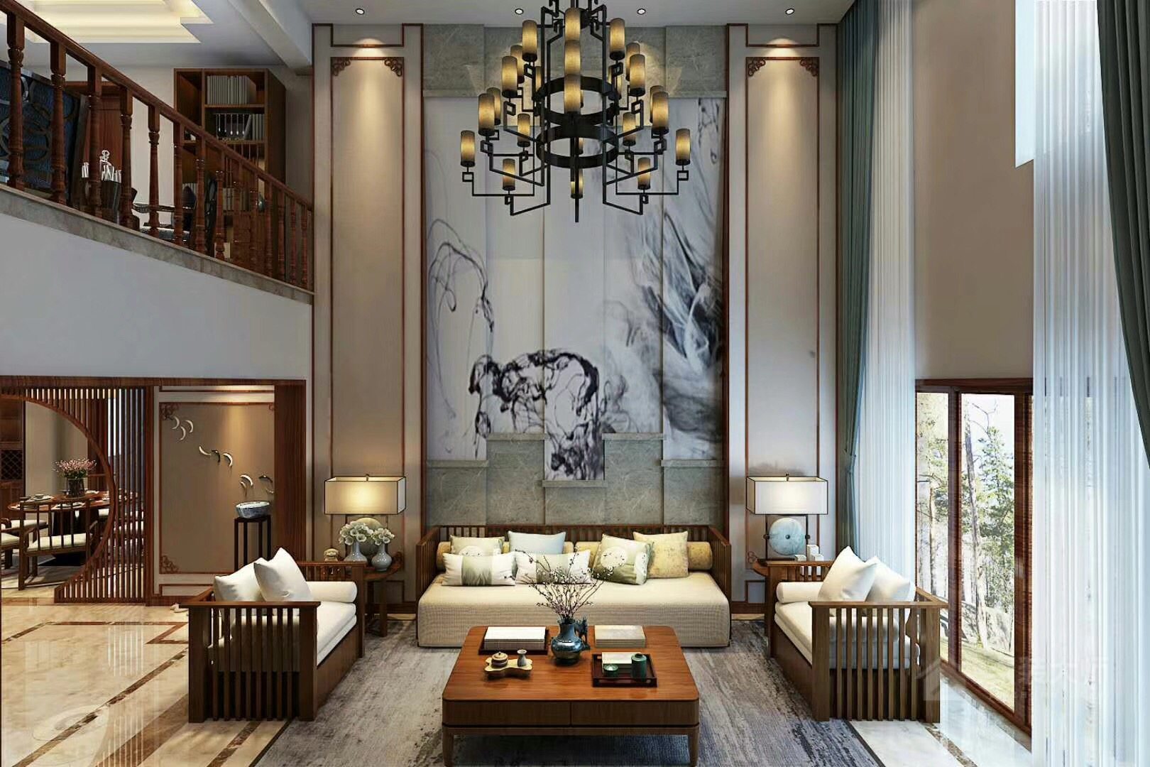 中式風格別墅客廳裝修圖