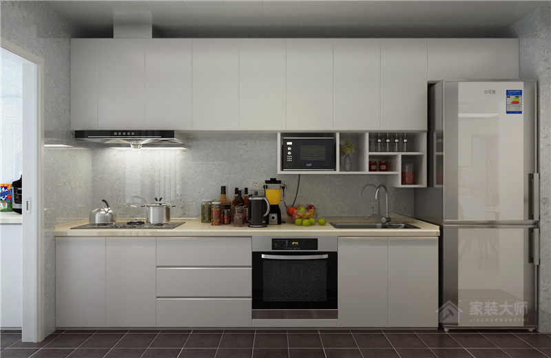 简约白色一字型厨房装修效果图展示