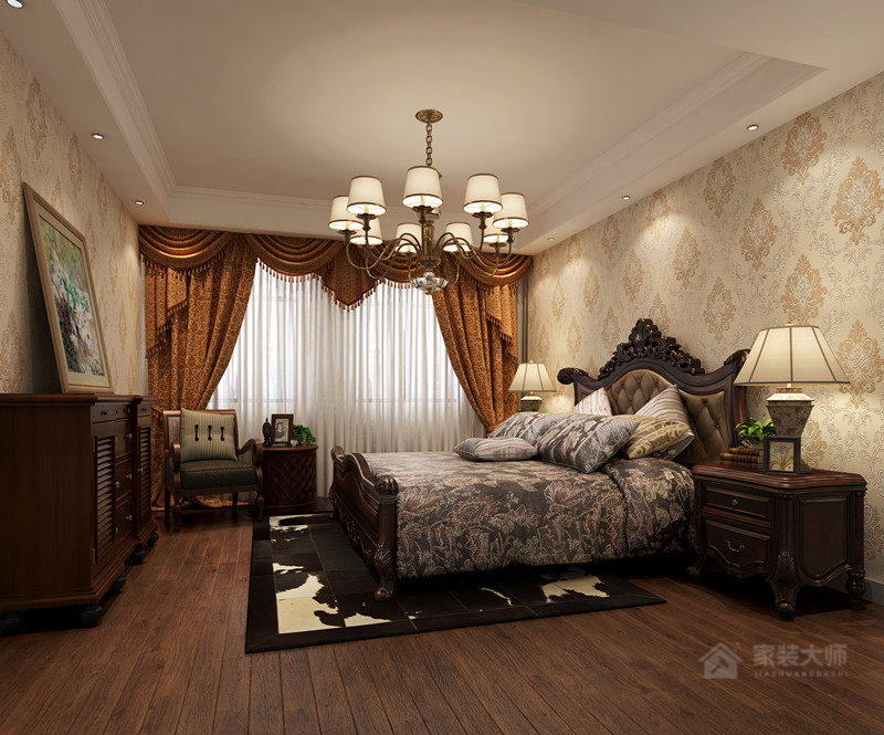 美式风格卧室实木地板图片