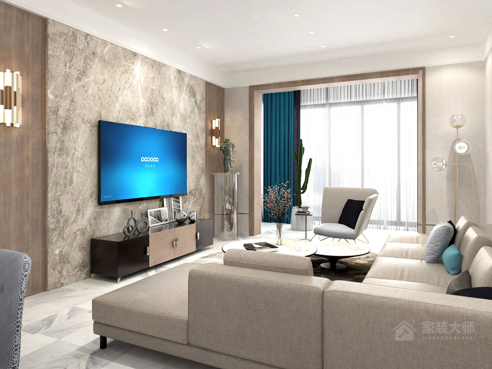 現代簡約客廳木質電視背景墻圖片