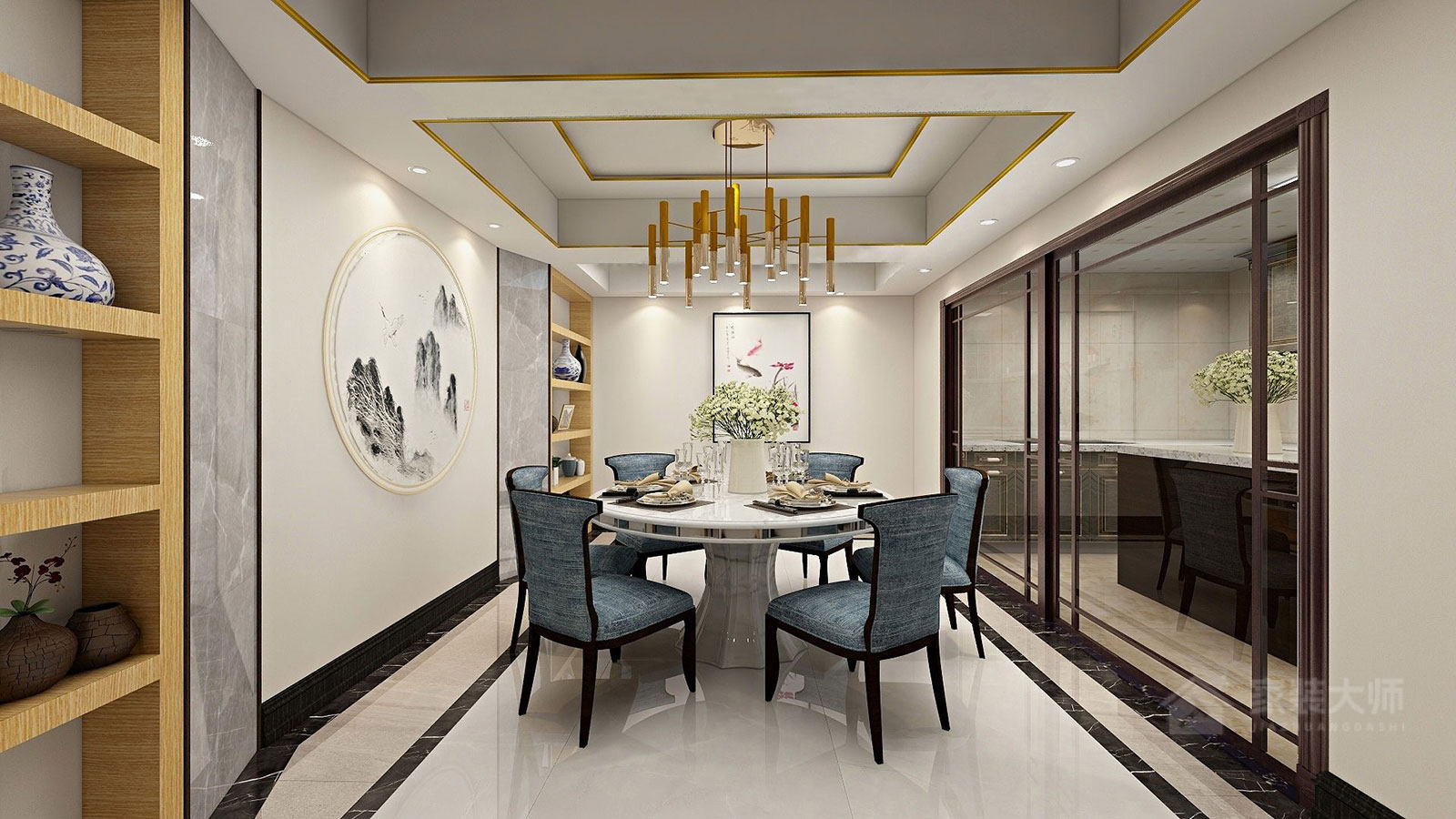 新中式風格餐廳圓形餐桌椅圖片