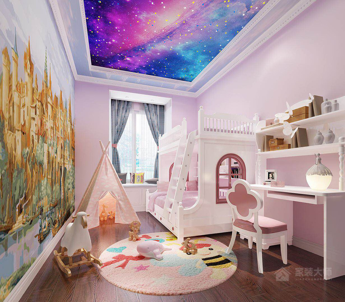 現代風格粉色兒童房設計效果圖