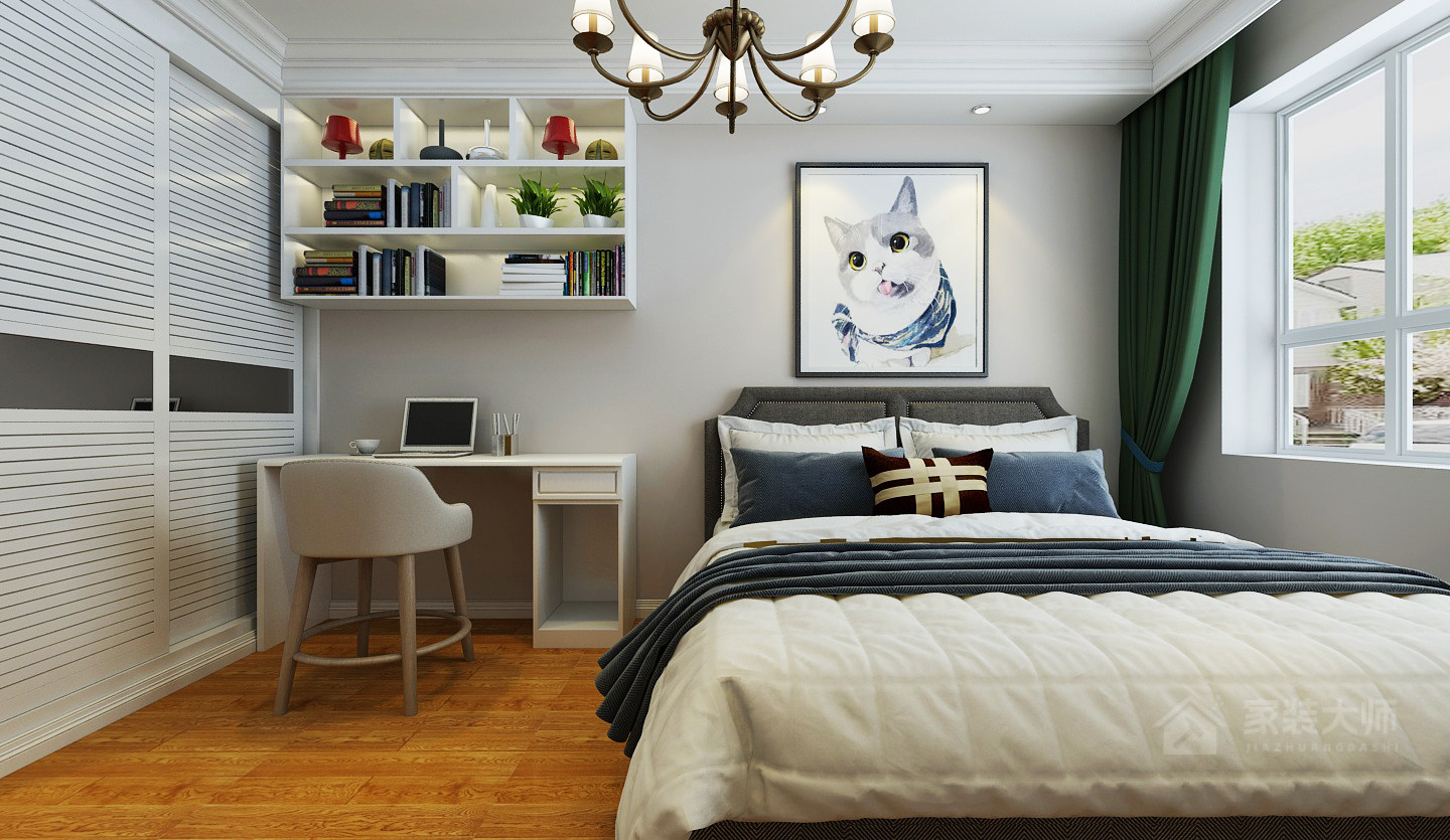 簡潔美式臥室墻上書架圖片