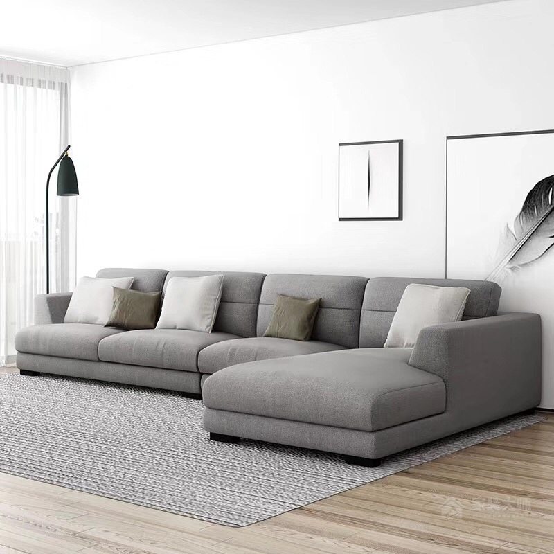 簡約設計客廳灰色布藝沙發圖片