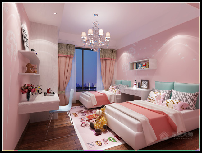 甜美風(fēng)臥室兒童雙人床設計圖