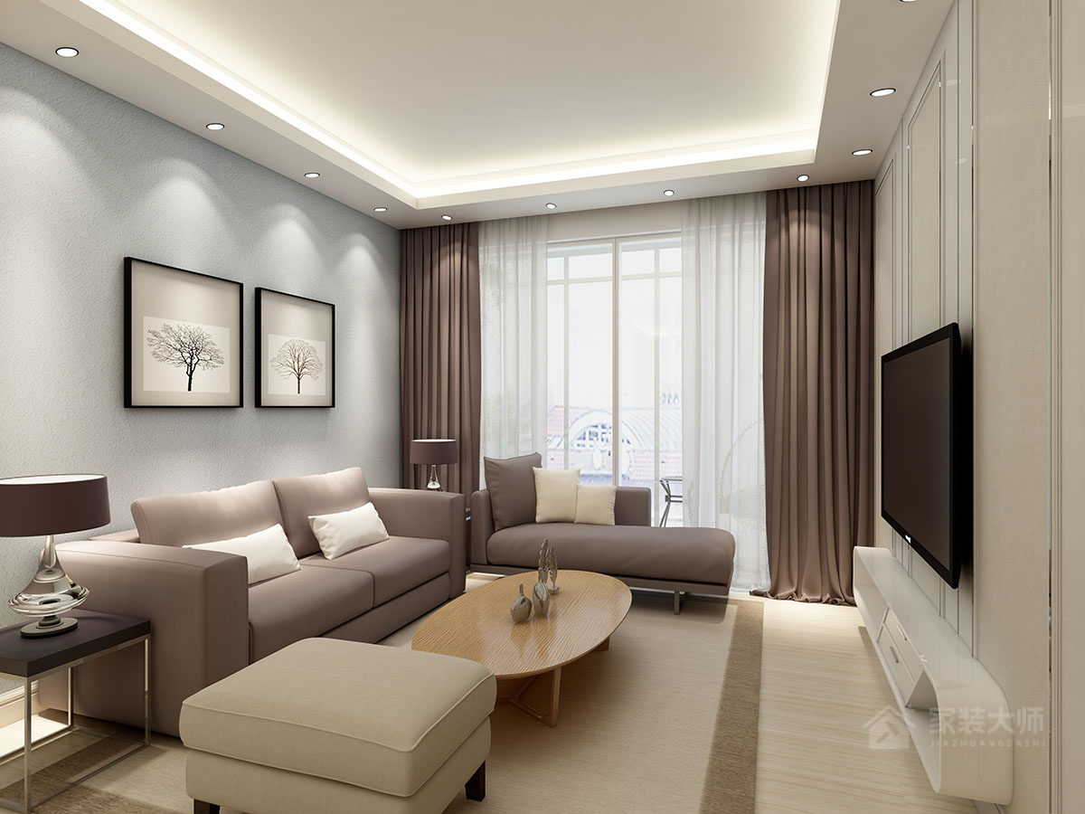 现代风格素色调客厅设计效果图