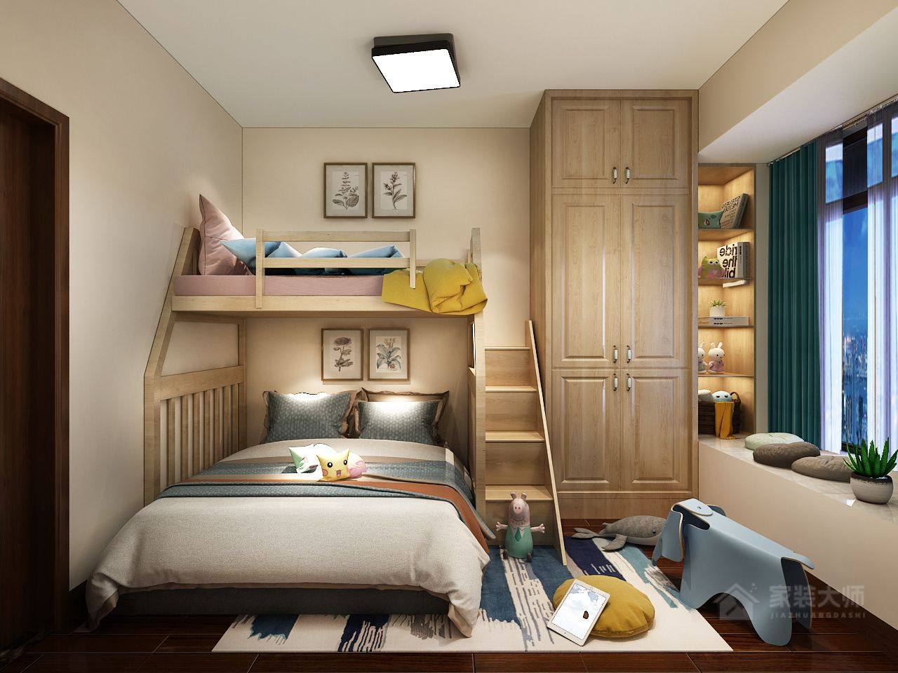 美觀實用兒童房高低床效果圖