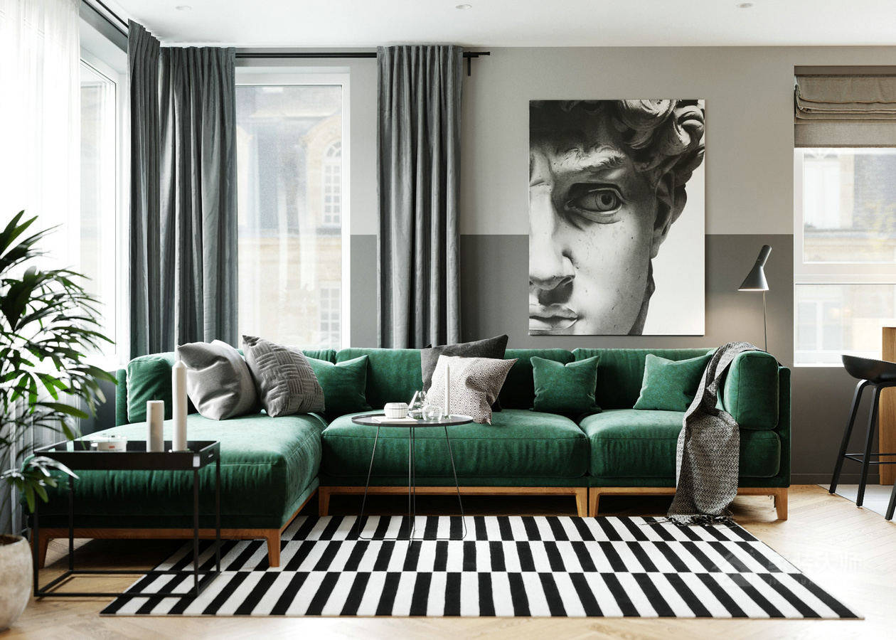 现代客厅布艺转角沙发设计效果图