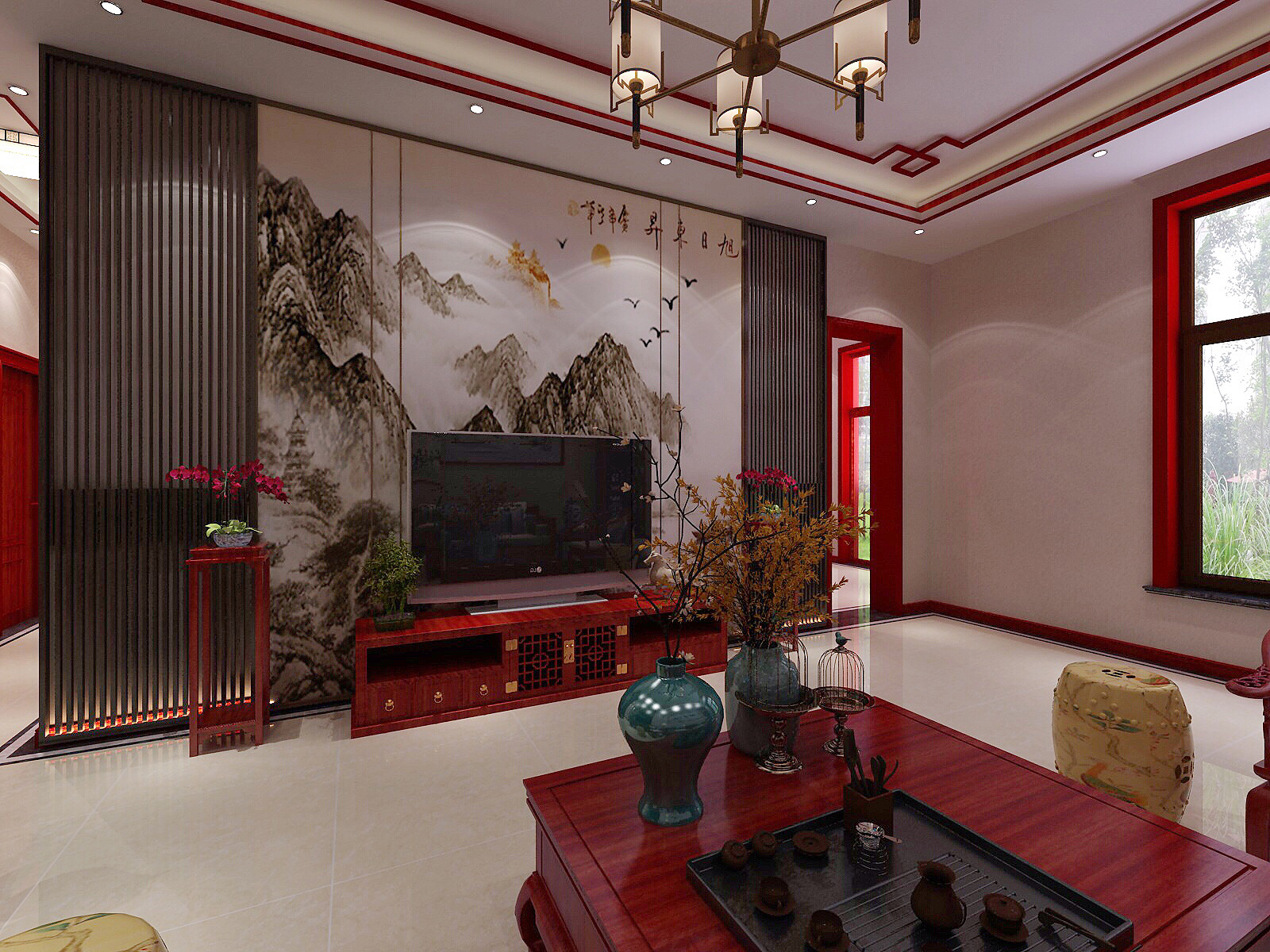 恒大-明都馨园150㎡中式风格三居室